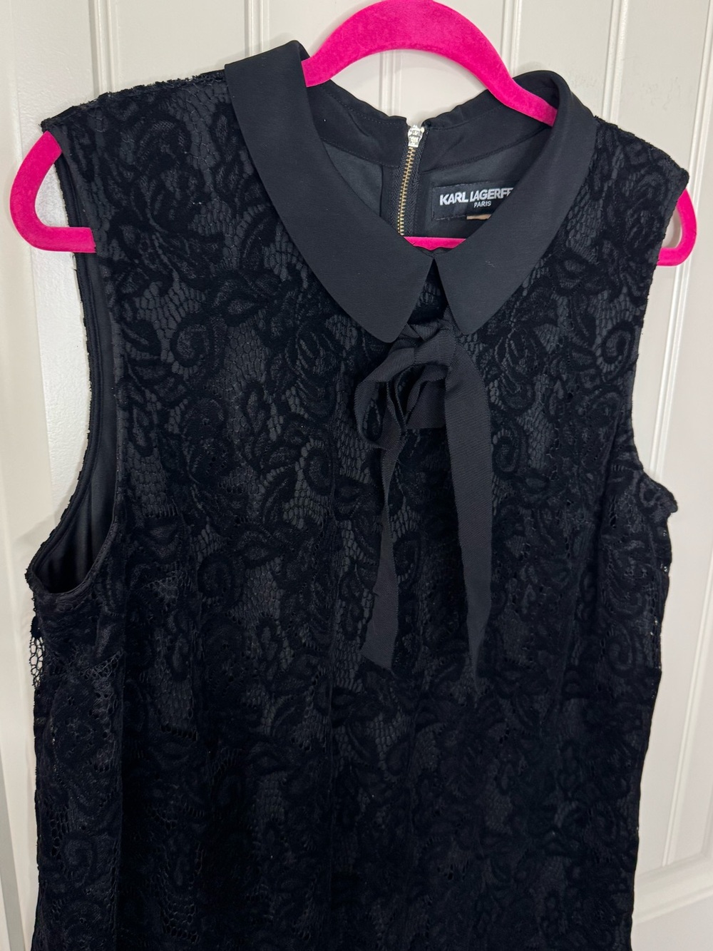 KARL LAGERFELD 🖤 Black Lace Tie-Neck Mini Dress (Women’s Size X-Large) - Picture 4 of 10